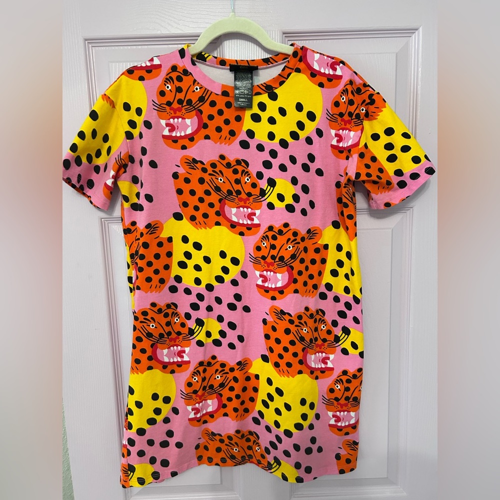 Nooworks Pink Yellow Orange Graphic Leopard Mini Dress